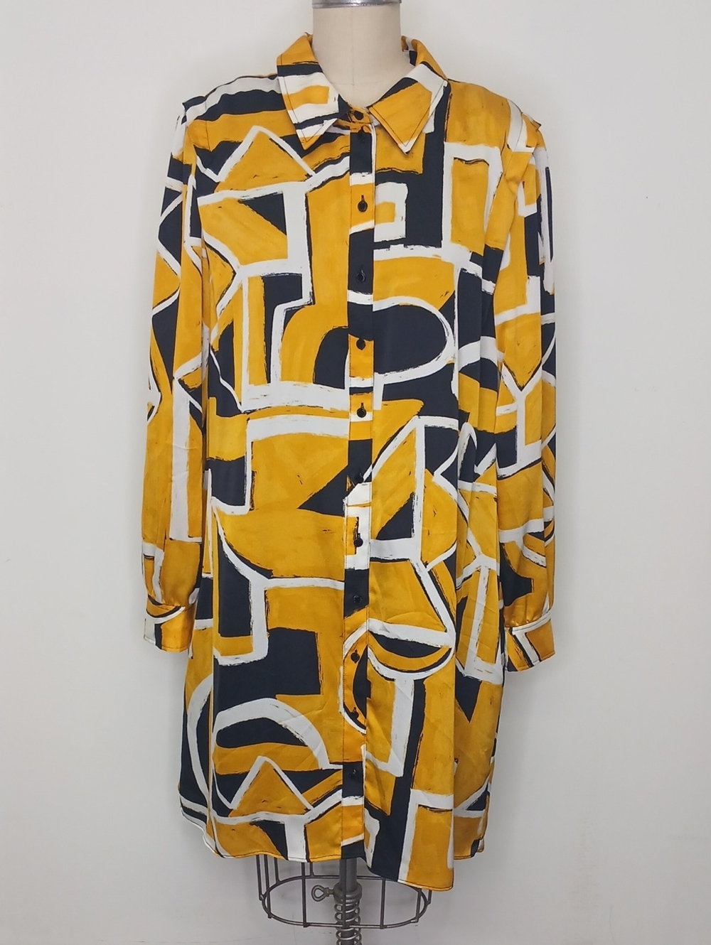 Karl Lagerfeld Yellow, Black and White Geometric Tunic Mini Dress